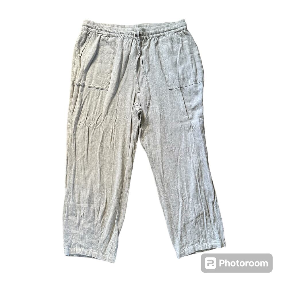 Meomua Linen Pant‎ Tapered Elastic Waist Drawstring Beige Size XLarge Resort